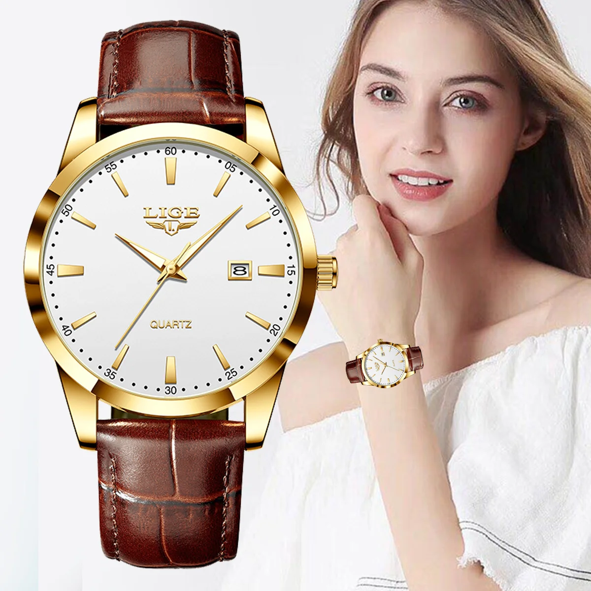 

LIGE модные женские часы водостойкие светящиеся часы с датой для женщин высококачественные роскошные женские кварцевые часы с кожаным ремешком