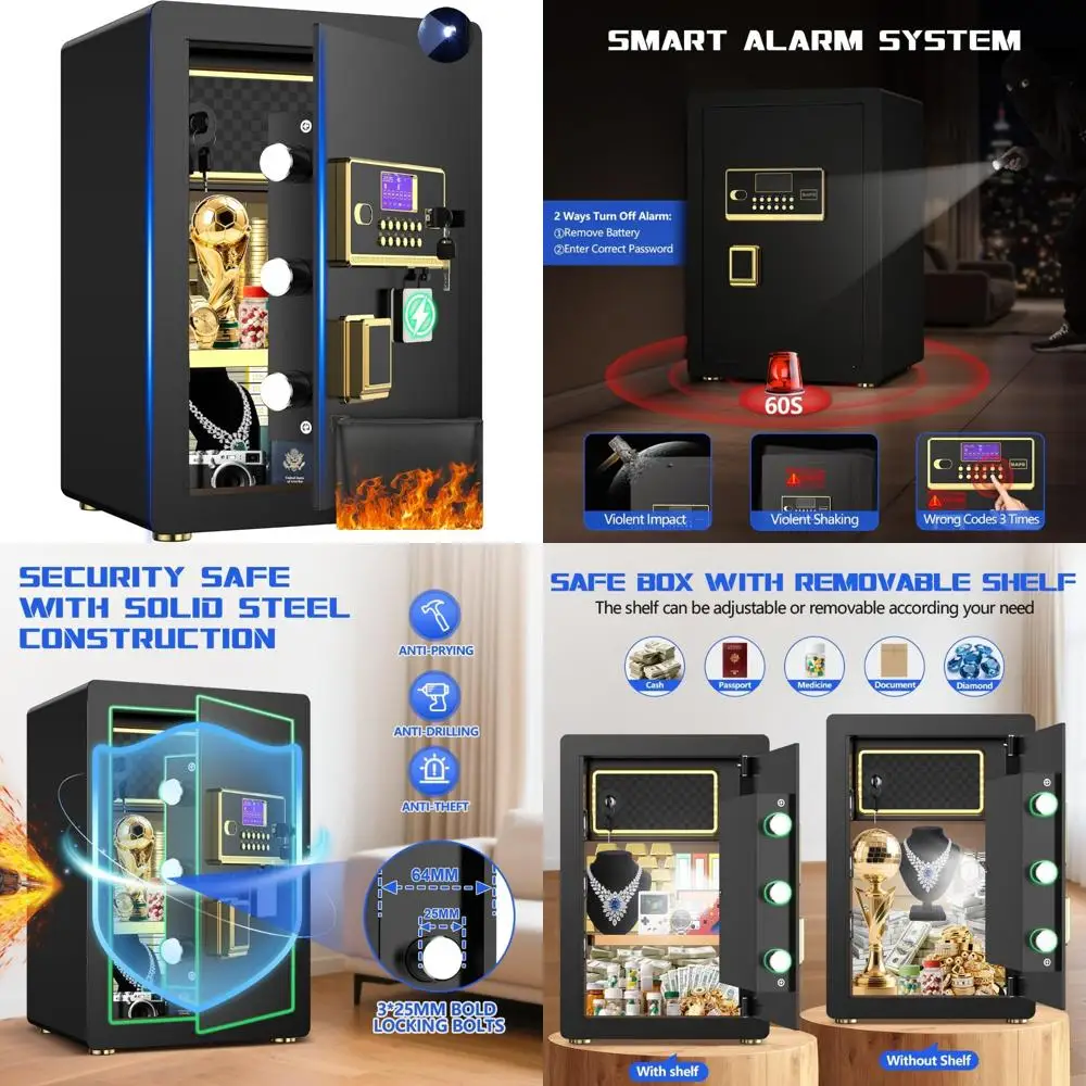 

Сейф с цифровой клавиатурой и сигнализацией для ювелирных изделий и наличных денег, светодиодная подсветка, регулируемые полки