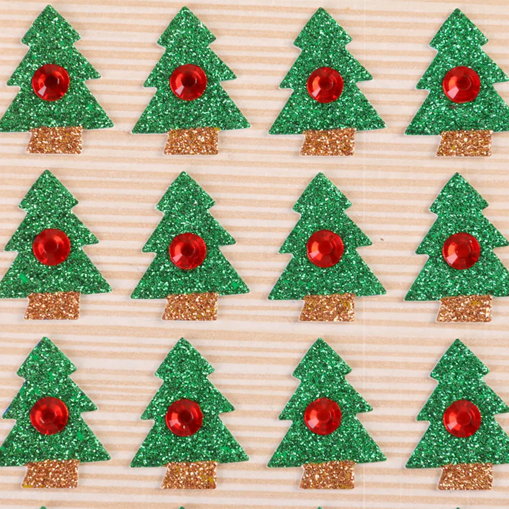 

10 Sheets Glitter Christmas Tree Stickers DIY Craft Decorative Paperboard Holiday Scrapbooking Embellishments Shiny Rhinestone