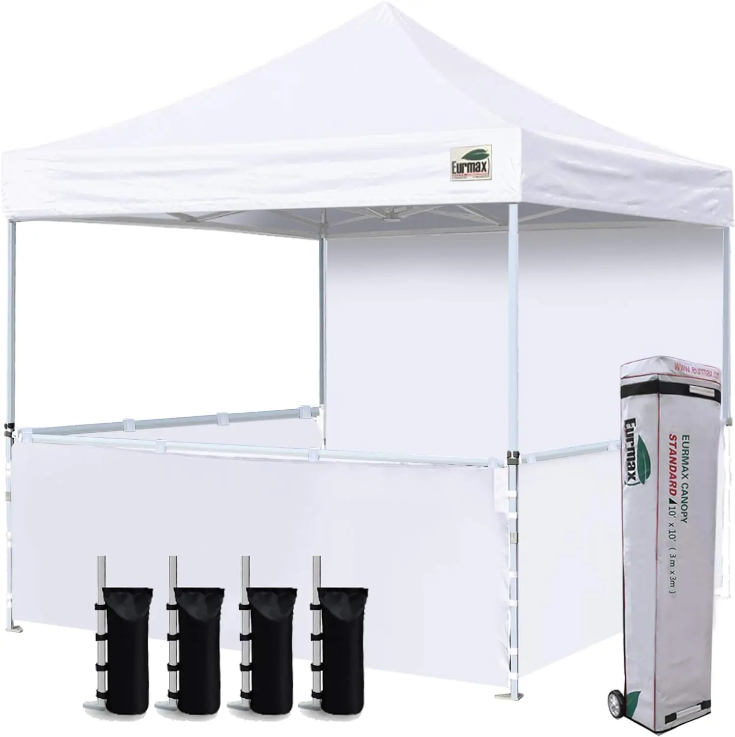 

Eurmax USA 10'x10' Pop-up Booth Canopy Tent Commercial Canopies with 1 Full Sidewall & 3 Half Walls and Roller Bag