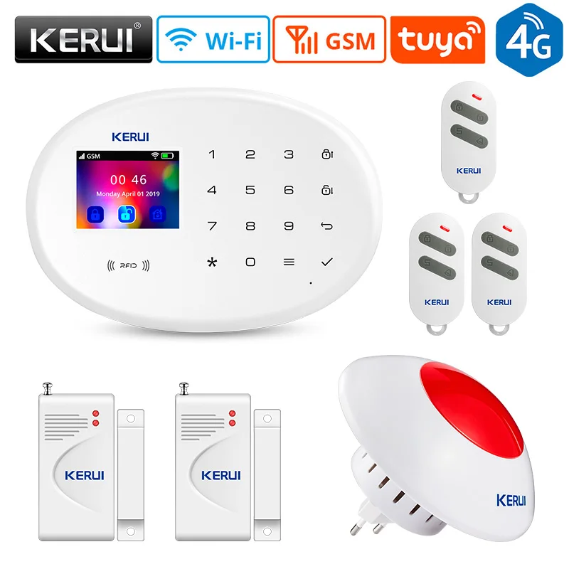 KERUI W204 4G Tuya Smart Home Alarm System  Security Alarm Kit RFID APP Remote Control with Door Sensor Motion Detector