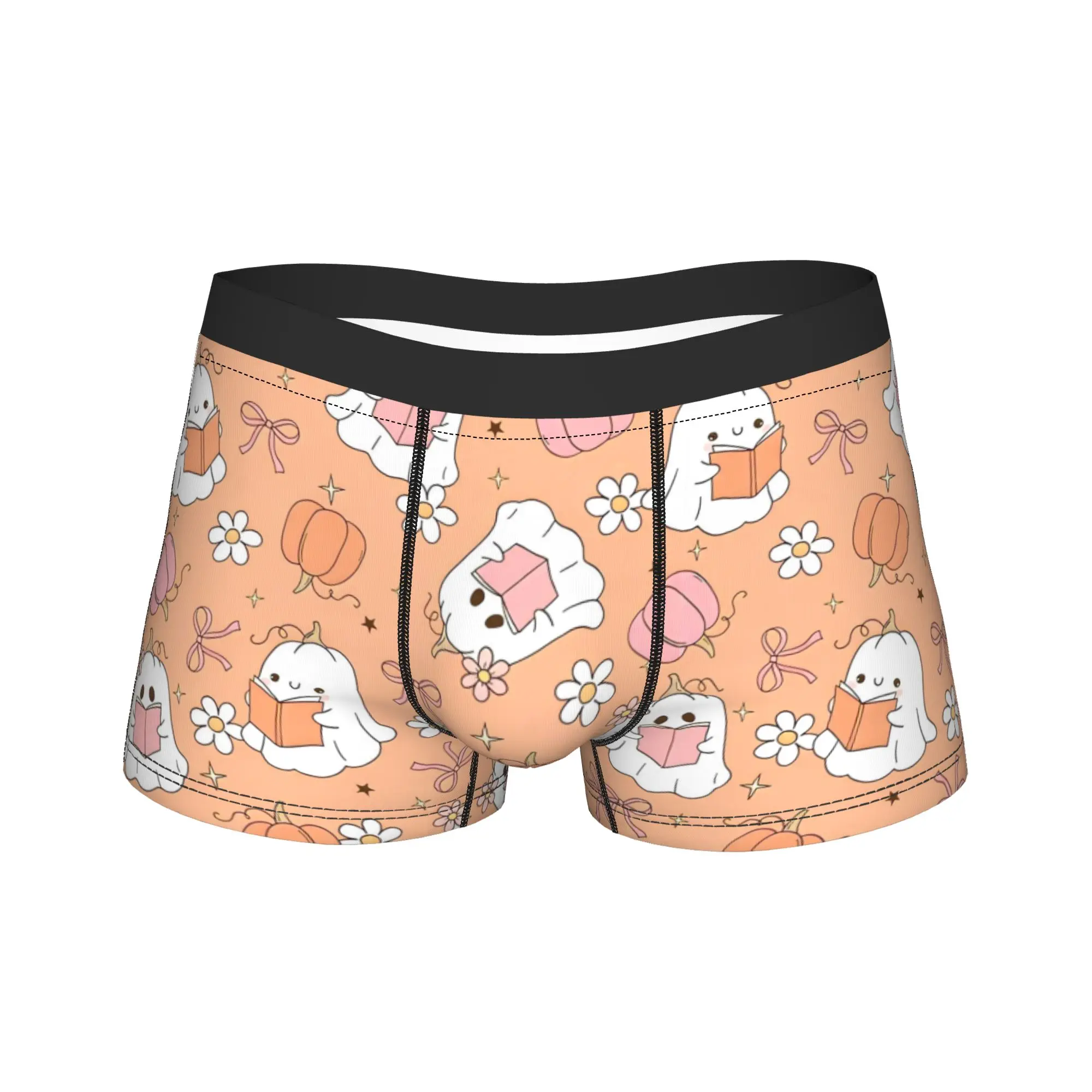 Men Halloween Pumpkin Boxer Briefs Shorts Panties Soft Underwear Cute Ghosts Homme Sexy S-XXL Underpants