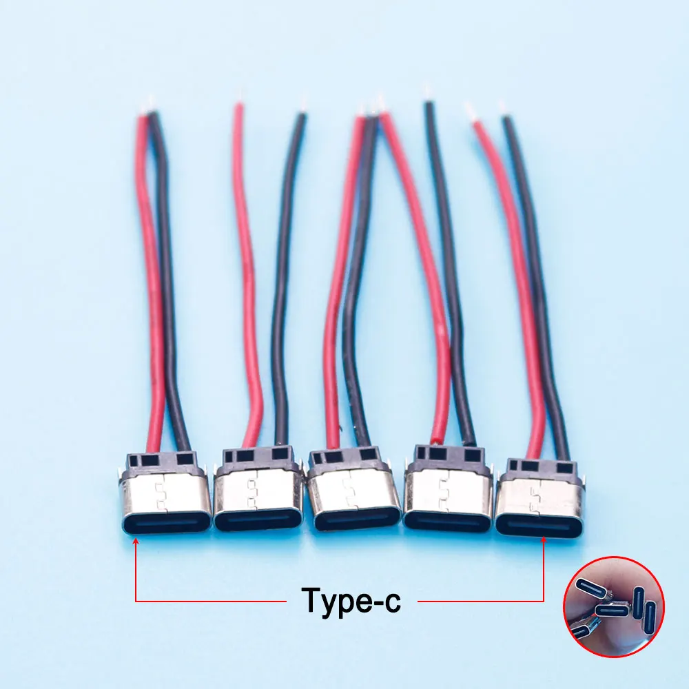 2/5 pcs USB TYPE-C Female Chassis Connector 2 Pin Solder Type Charging Electrical Wire Terminal Cable Connector