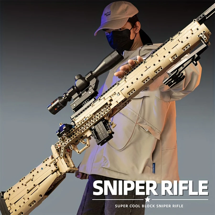 

1000pcs building block gun, sniper rifle M24 building block gun, black and brown guns. A gift for building block enthusiasts.