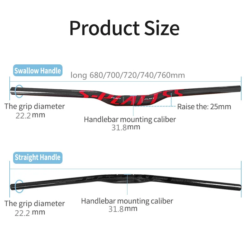 3K Carbon Fiber Handle Bar for Mountain Bike, Riser Bar, 720mm, Road Bike Handle Bar, Ultralight T700 Black, H002A272