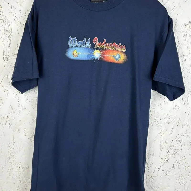 T-shirt Wet Willy vs Flame Boy des années 90 World Industries, taille M, bleu, fabriqué aux États-Unis