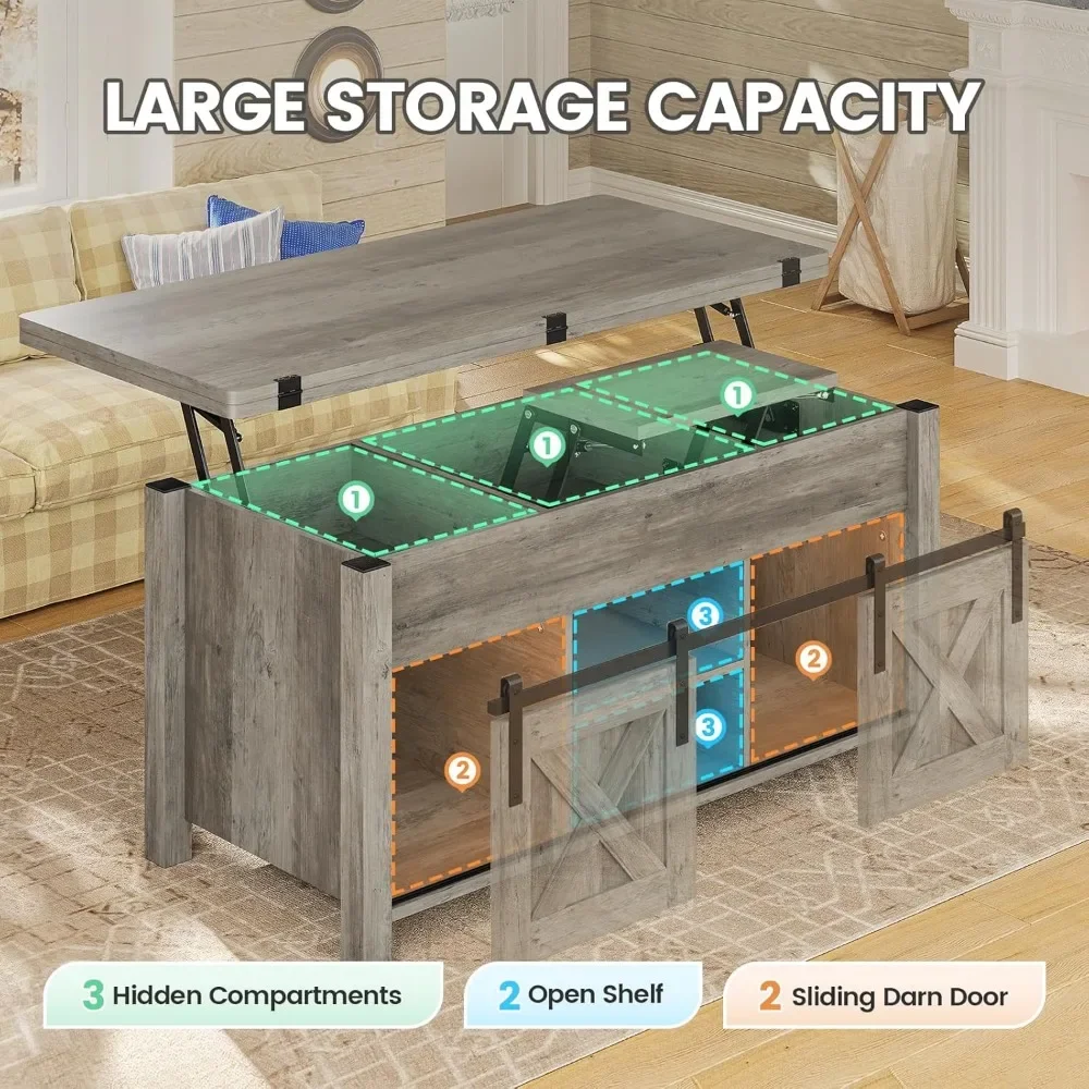 4-in-1 multifunctionele converteerbare salontafels met opbergruimte en verborgen compartiment, salontafel converteert naar eettafel