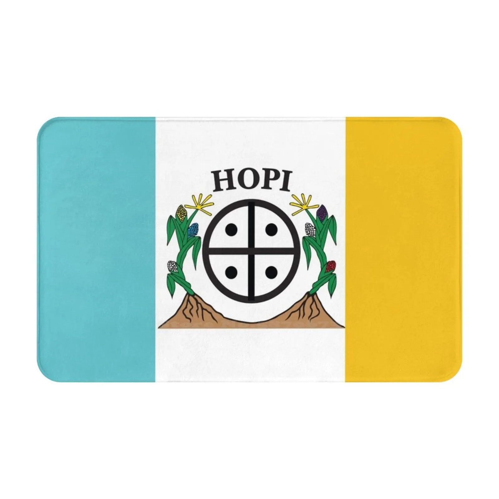 Hopi Nation Flag Naatoyla Tricolour White Yellow Turquoise With Corn And Hopi Symbol Hd High Quality Soft Cushion Car Home