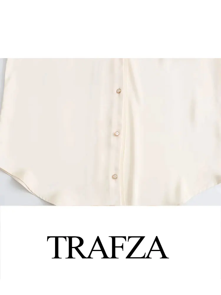 Traf-女性の単色サテンブラウス、シルクサテンラペル、長袖、質感の女性のシャツ、ジュエリーボタン、カジュアルシャツ、女性のシックなトップ、新しい