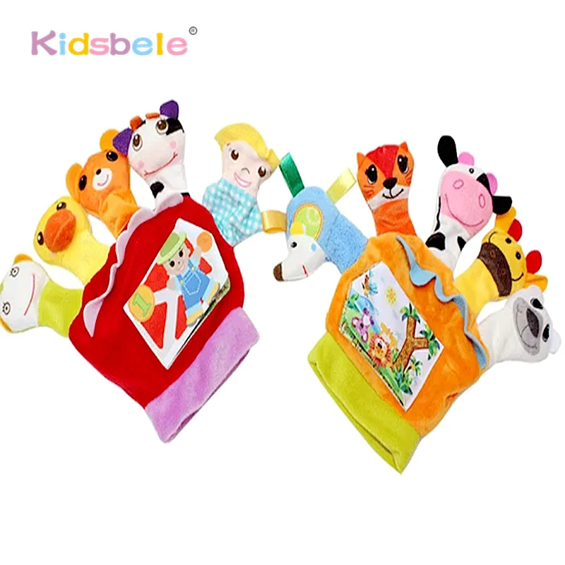 Rollenspiel Baby Hand Fingerpuppe Plüschpuppe Niedliches Tier Cartoon Spielzeug Eltern-Kind-Geschichtenerzählen Lernspielzeug mit Stoffbuch