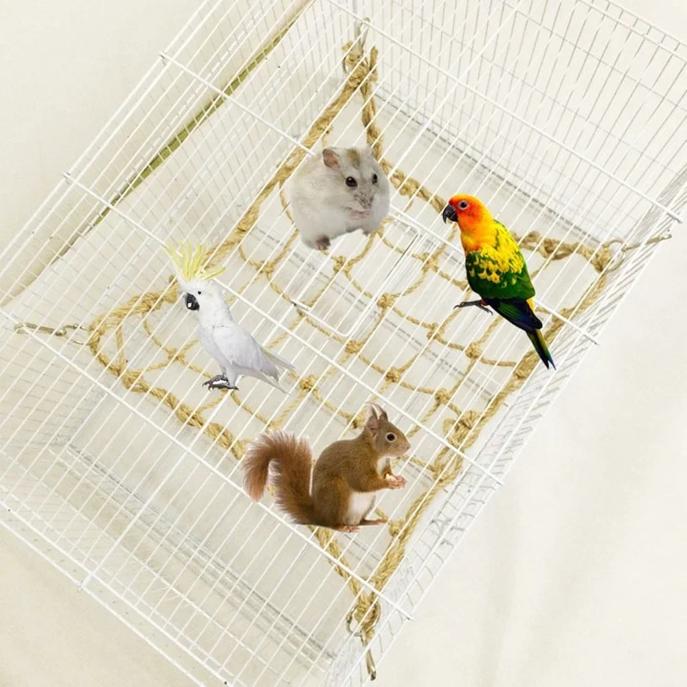 Pet Parrot Swinging Rope Bird Hanging Climbing Net with Hook Hammock Standing Ladder Bird Chewing Fitness Toy 30X20CM