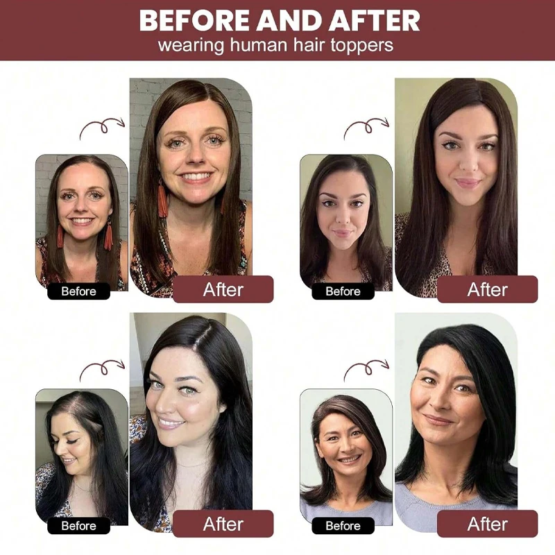 25cm 100% cabello humano 8X12cm redecilla Invisible Clip recto en una pieza extensiones de cabello peluca superior pieza para mujeres pérdida de cabello