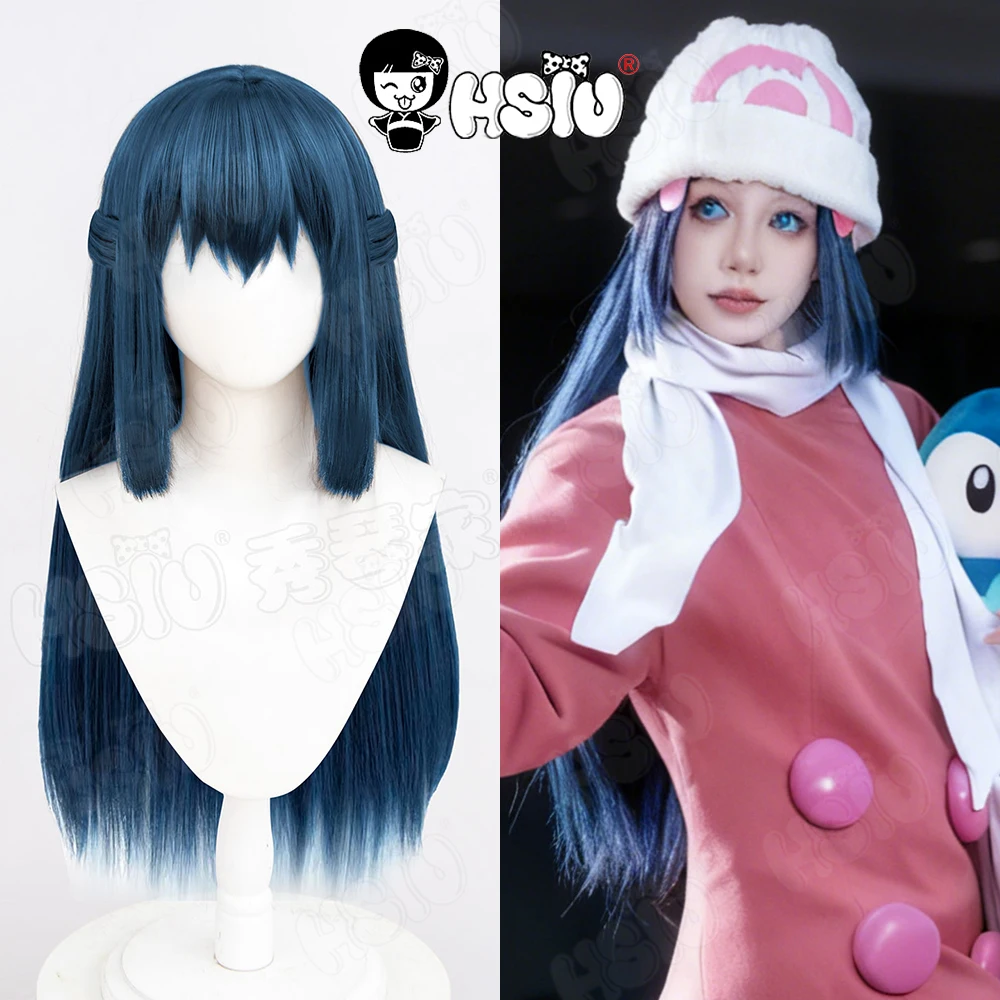 

Парик для косплея Dawn HSIU 70 см, голубой, синий, длинные волосы, синтетический парик + шапочка для парика, игровой парик, вечерние парик для косплея на Хэллоуин