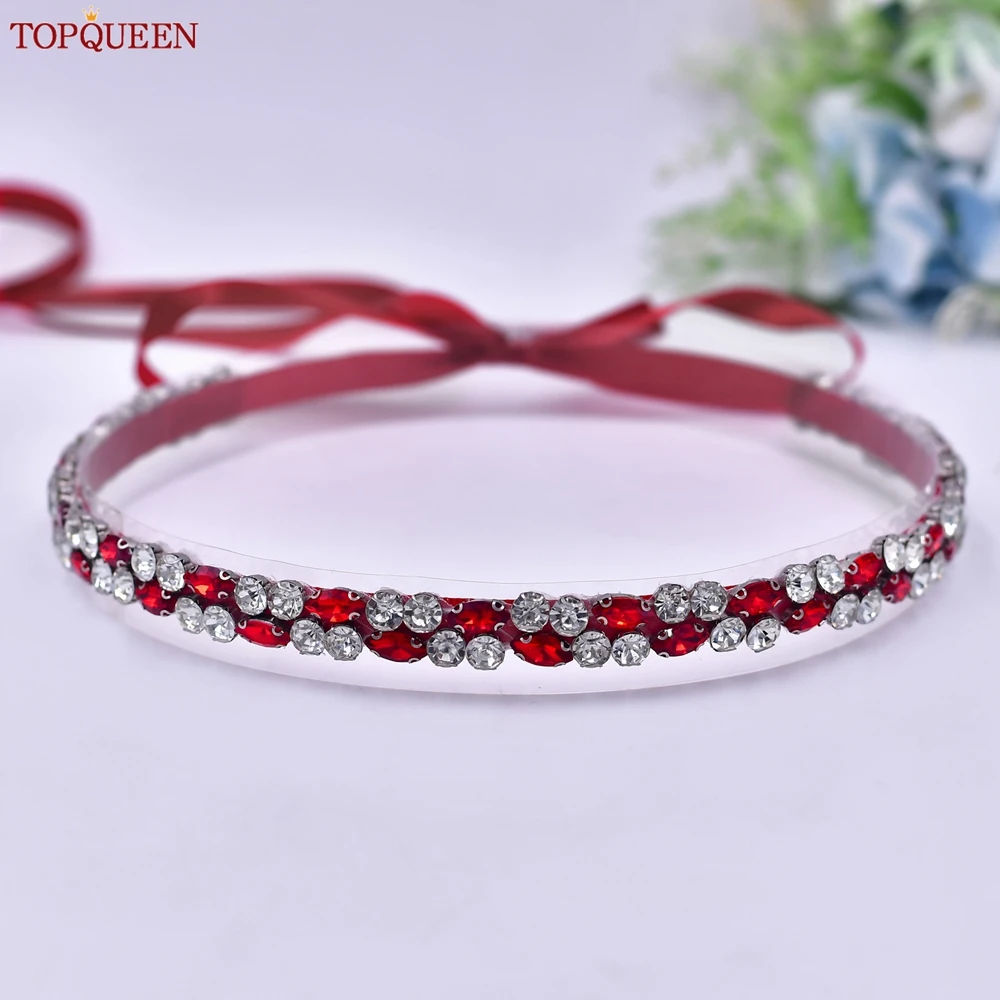 TOPQUEEN Wholesale Red Stone Wedding Evening Dress Belt Rhinestone Sewing Applique Belt Party Decoration Bridal Belt S07-Red