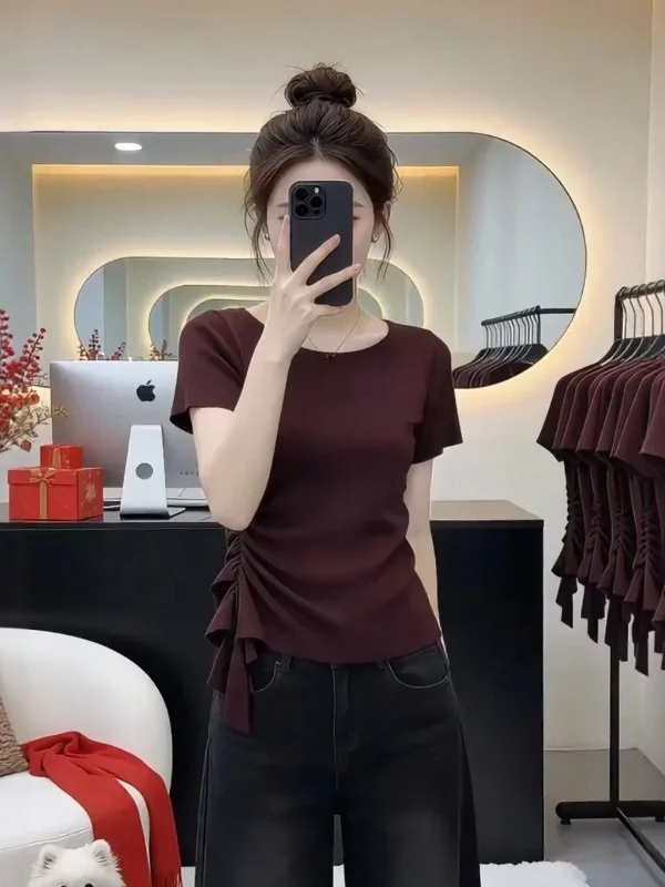 

plus Size Women's Short Sleeve T-Shirt Shoulder Width Regular Fit Summer New Style Slimming Versatile Korean Version Commute ...