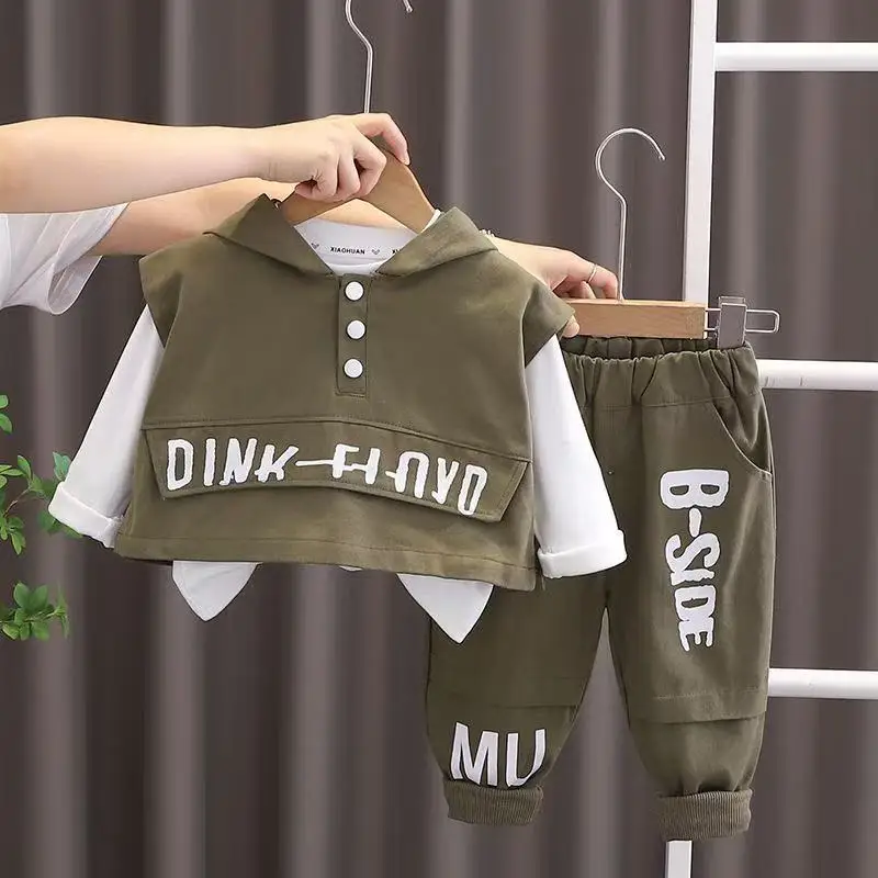 

Children's Clothing Boys' Spring and Autumn Sets Children's and Babies' New Western-style T-shirt+vest+pants Three piece Set