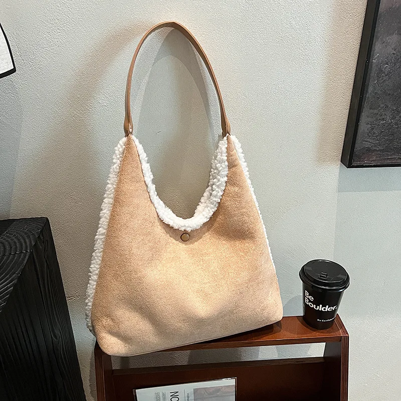 

Модная сумка на плечо в корейском стиле, большая вместительная простая замшевая сумка с ручкой для женщин, удобная и универсальная текстурная сумка для хранения