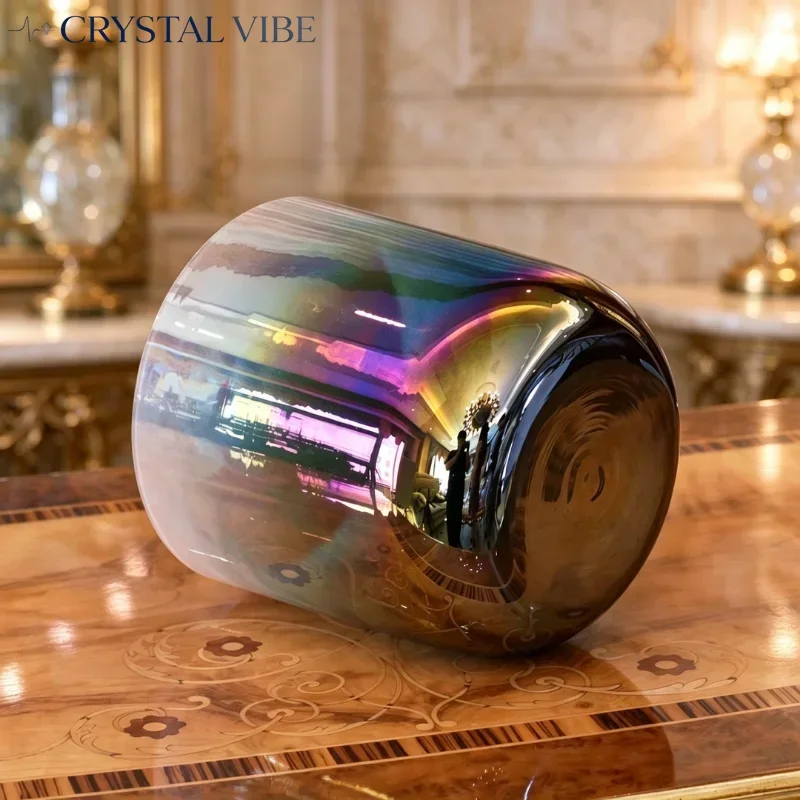 CRYSTAL VIBE 432Hz Special Aurora Gradient Clear Alchemy Crystal Bowl with accessories