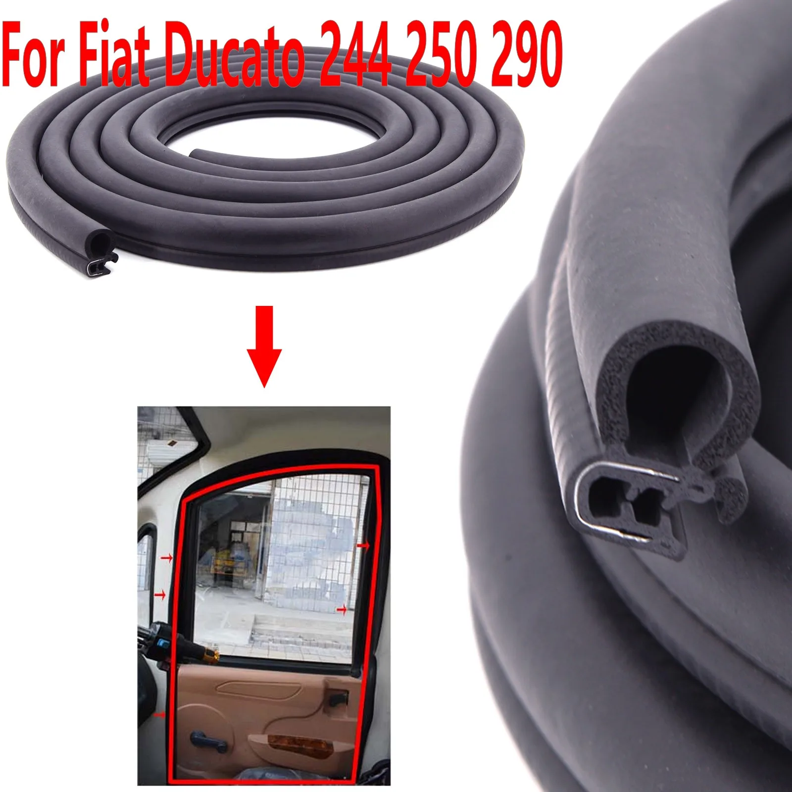 For Fiat Ducato 244 250 290 Peugeot Boxer Citroen Relay Ram ProMaster 4m Car Door EPDM Trim Seal Strip with Side PVC Bulb