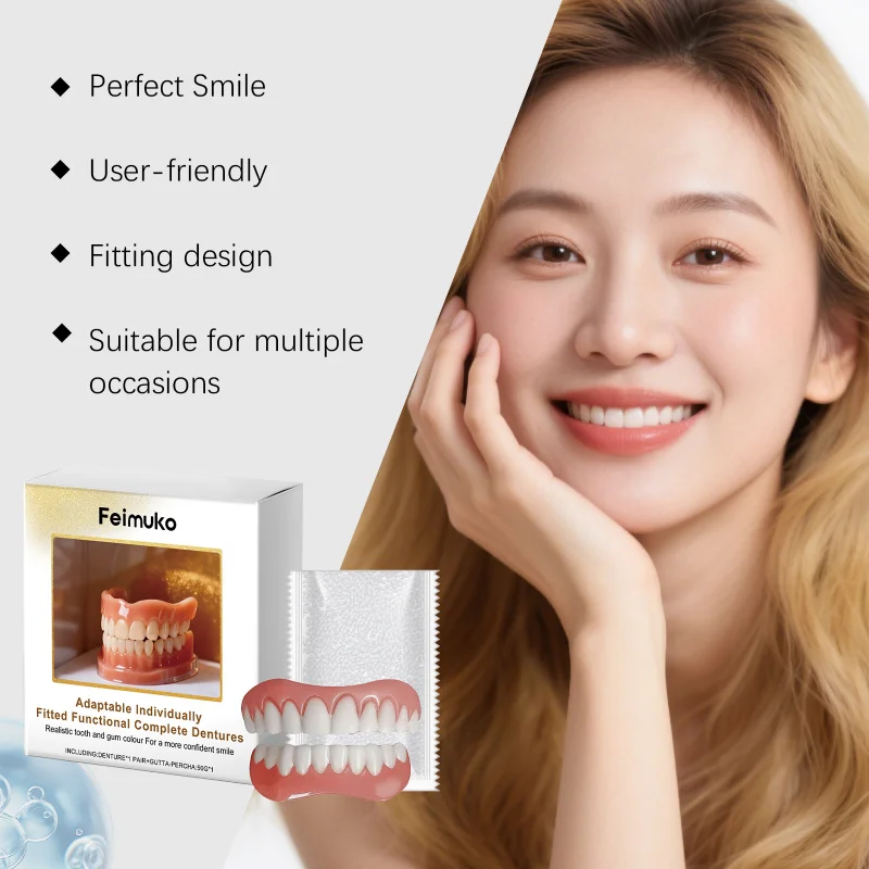 

Новый силиконовый набор для зубных протезов: мягкие силиконовые вкладыши для верхних и нижних зубов, простой в использовании набор для декорации зубных протезов.