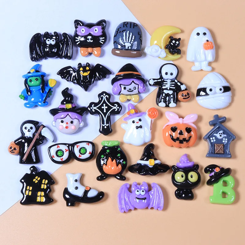 

Resin Kawaii Halloween Series Flatback Cabochon Cute Ghost Pumpkin Eyeball For Hair Bows DIY Scrapbooking Decoration Accessory