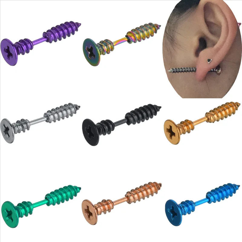 Novelty Screw Earring Punk Industrial Style Stud Unique Piercing Jewelry Edgy Accessory for Creative Daily Fashion Look Art