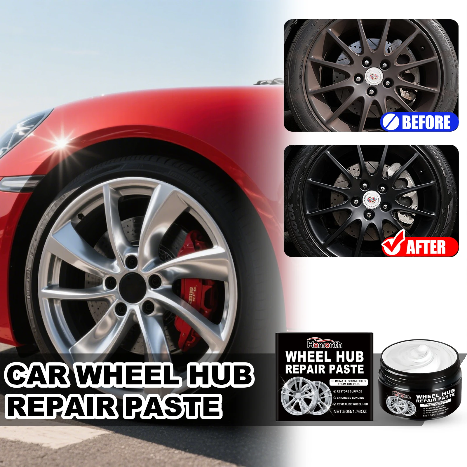 HOMONTH 50g Car Wheel Hub Scratches Remover Paste Repairs Scratch Restores Shine Powerful Cleaning Stain Long-Lasting Protection