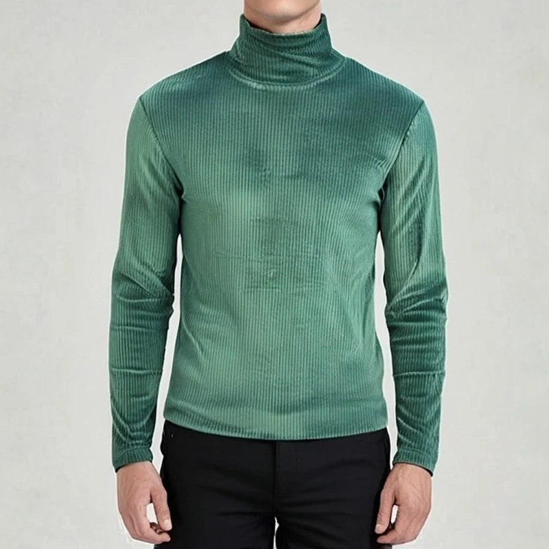 

Autumn/winter Long Sleeve Warm Velvet T Shirt for Men High Neck Slim Fit Striped Mens T-Shirts Fashion Casual Korean Man Clothes