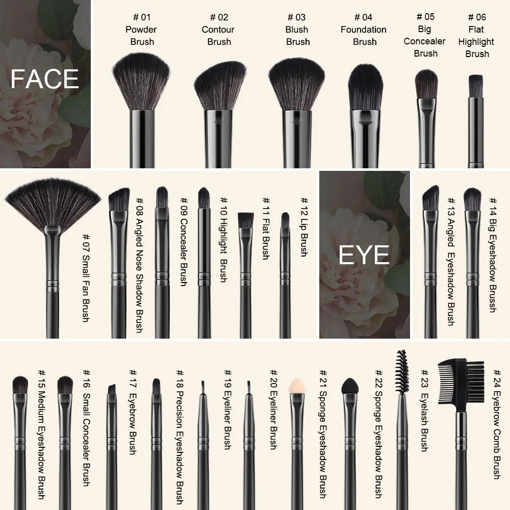 Juego de brochas de maquillaje profesionales, 24 Uds., contorno sintético Premium, colorete, sombra de ojos, delineador de mezcla, Kit de brochas de maquillaje, herramienta de belleza