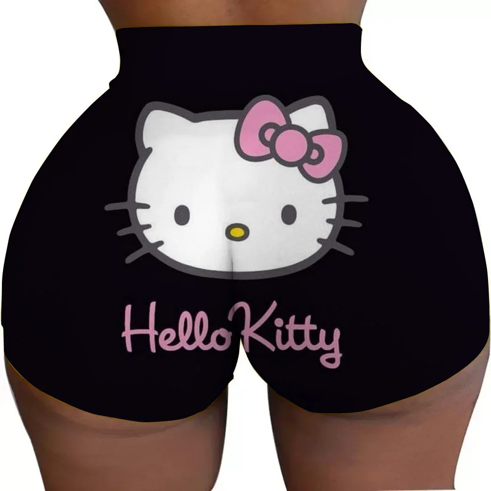 헬로 키티 러닝 반바지 여성용 엉덩이 역도 체육관 스타킹 여성용 자전거 슬리밍 반바지 하이 웨이스트 요가 반바지