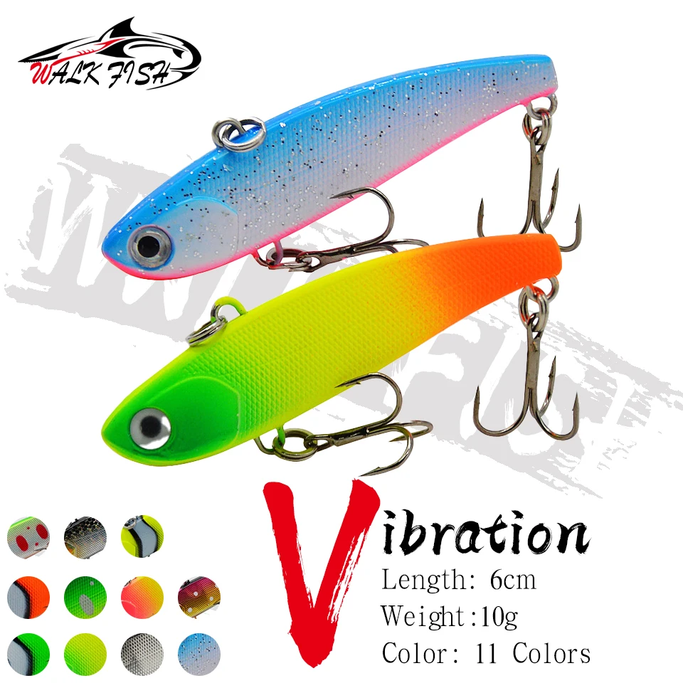 WALK FISH 1 pièces 10g vibrant couche de natation complète Silicone fort bruit Vibration fond-cherche basse noir fosse faux appât VIB