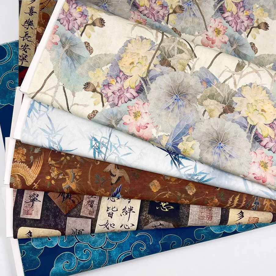 

100% Pure Cotton Fabric Antique Chinese Style Printing Pure Patchwork Handmade Tablecloth Journal Book Clothes Skirt Tableclot