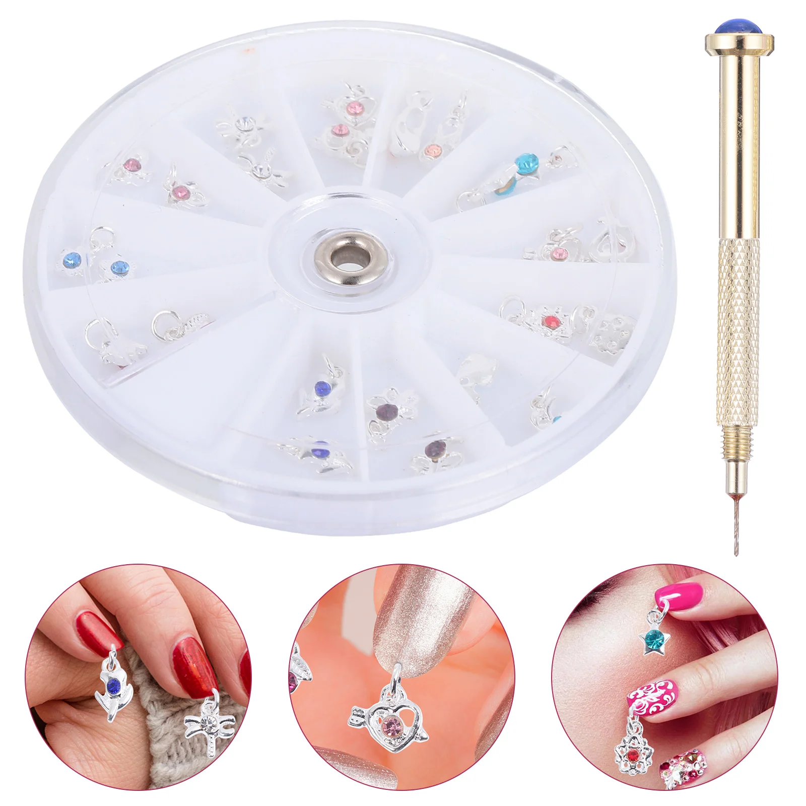 24 Pcs Nail Designs Piercing Rhinestone Jewelry Pendant Hanging Dangle Charms