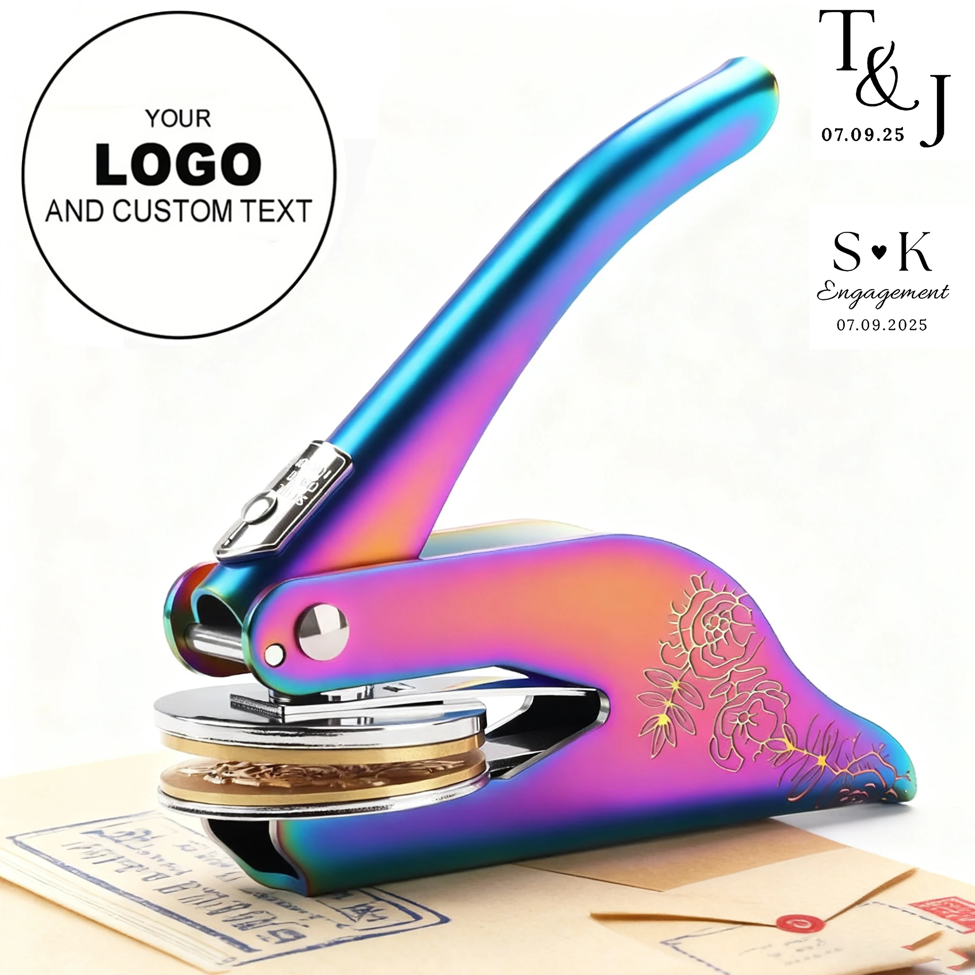 

Customized Book Embosser Stamp Personalized Logo Design Colorful Embossed Stamps for Wedding Invitation Envelope Decor Craft