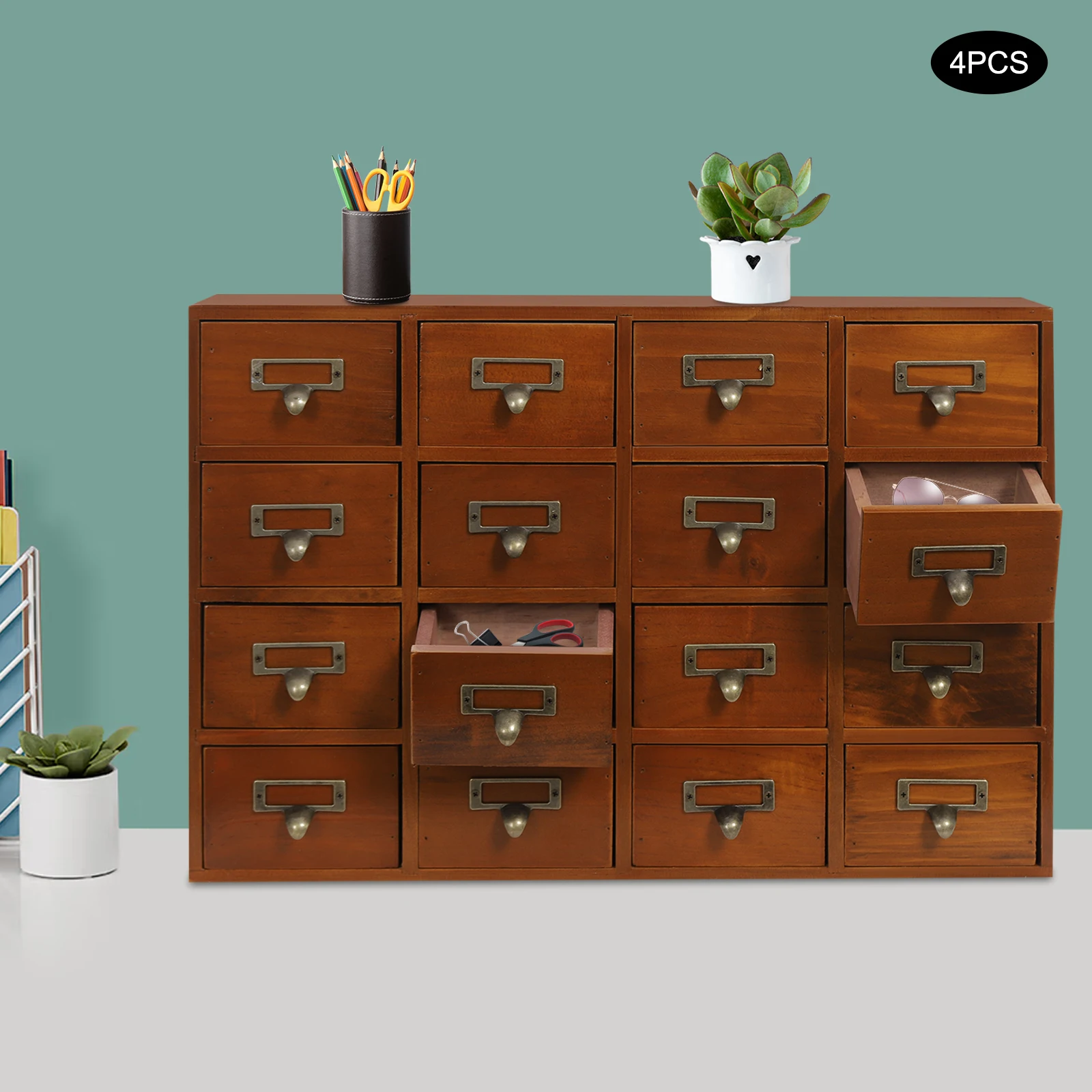 

Retro Brown 64 Wooden Drawer Cabinets Multifunctional Storage Box Large-capacity Sorting Storage Case