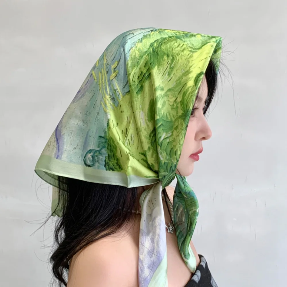 

French Pastoral Style Triangle Headband Sweet Imitation Silk Girl Flower Headscarf Handmade Headband Turban