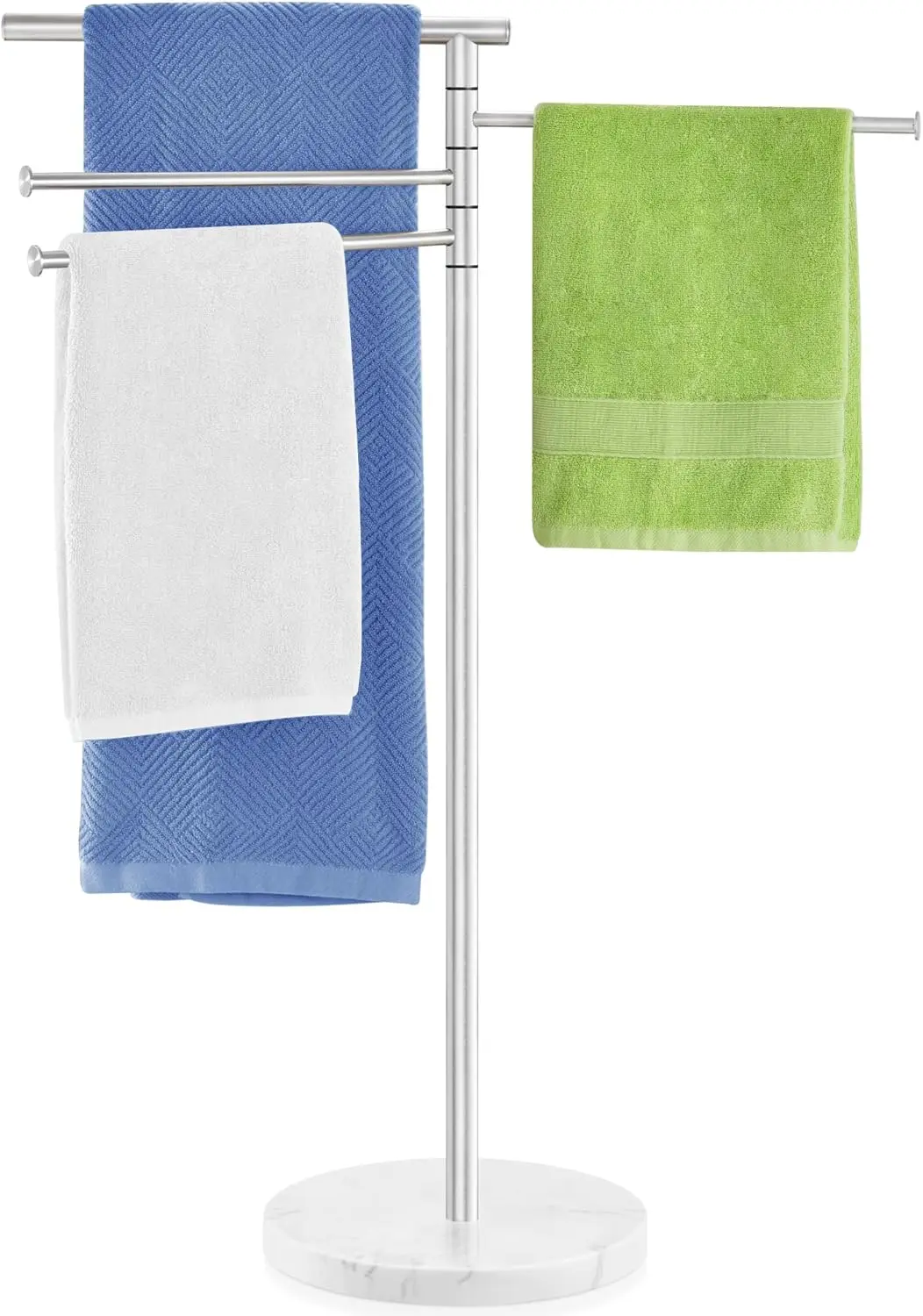 

Standing Towel Rack, 4 Tier 360° Rotating Towel Racks for Bathroom with Heavy Marble Base, Freestanding Stainless Steel Foldable