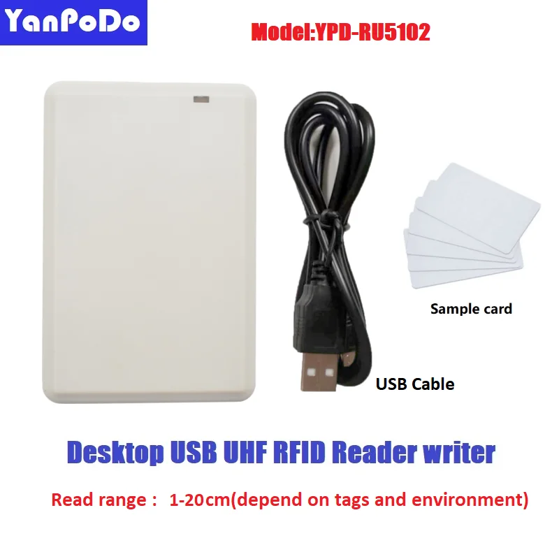 Yanpodo UHF masaüstü usb uhf rfid okuyucu yazar ISO18000-6B/6C erişim kontrol sistemi için ücretsiz uhf örnek kartı, SDK demo yazılımı