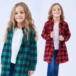 Girls Shirts 2025 Spring Autumn Plaid Shirts for Kids Children Jackets Teenager Jackets Long Style Baby Windbreaker Outerwear