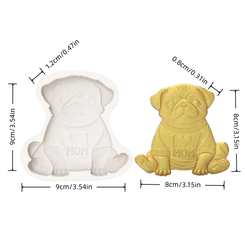 Heart-Shaped Pug Dog Mold Cute Pug Dog Fondant Chocolate Dessert Making Silicone Mold - view 2
