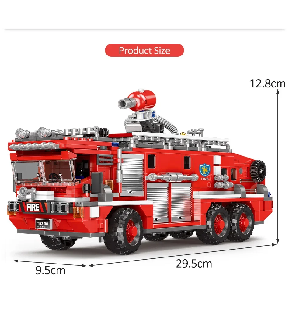 Simulation City Firefighter Rescue Engineering Vehicle Movable Building Block Fire Truck Model Kit Children Assembled Toy Gift