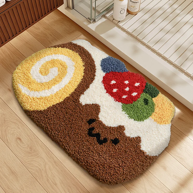 Cartoon Dessert Shape Bath Mat, Handmade Irregular Tufted Rug, Ultra Soft Thick Plush Shower Mat, Absorbent Quick Dry Non Slip