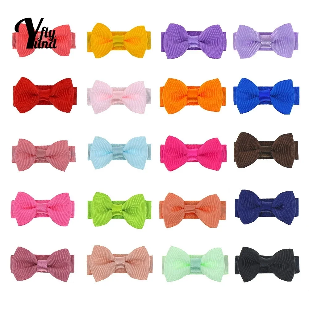 Yundfly 4*2 CM Mini Solid Color Bowknot Bangs Hairpins Fashion Grosgrain Ribbon Bows Infant Hair Clips Baby Headwear Photo Props