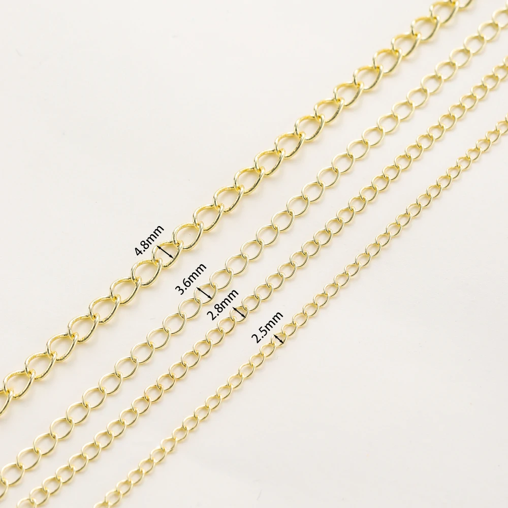 1Meter 2.5-4.8mm 14K Gold Color Plated Brass Flat Oval Tail Chains Necklace Chains for DIY Jewelry Making Findings Accessories