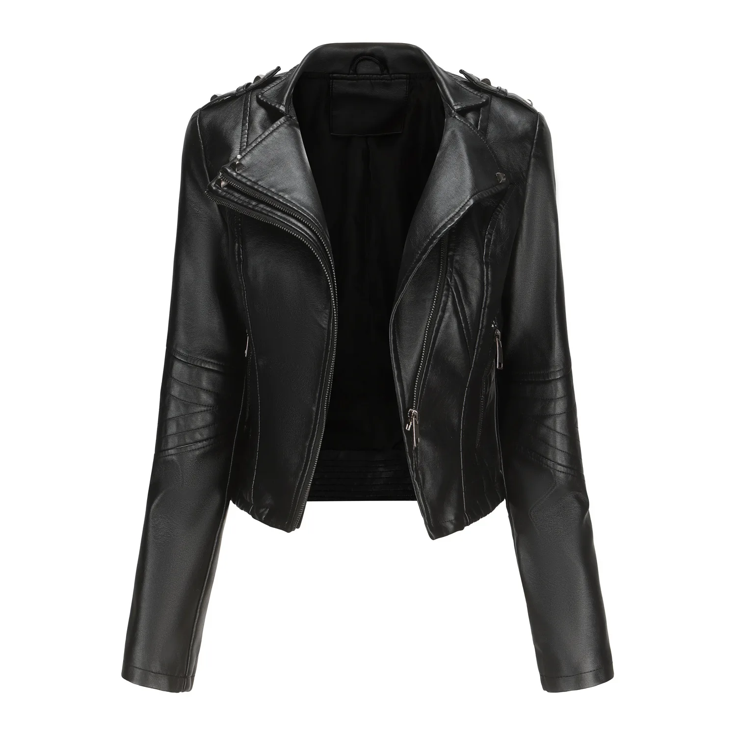 2024 new PU collar women\'s slim fit leather jacket women\'s spring and autumn thin long sleeved jacket short women\'s jacket