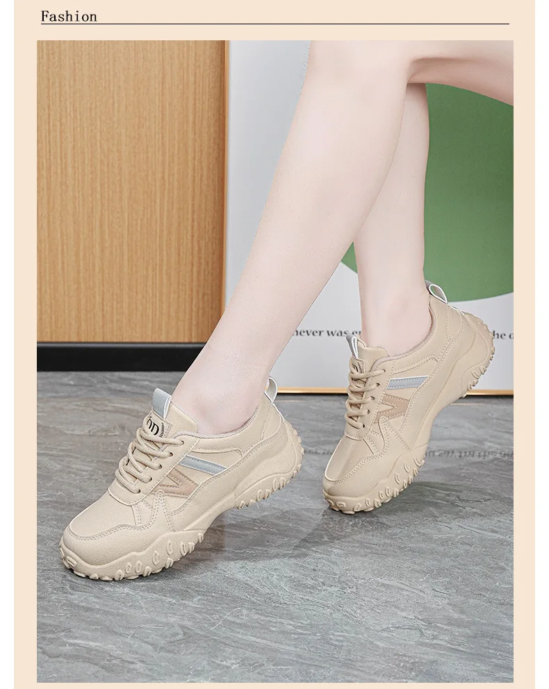 2026 Herbst Neue Damen Atmungsaktive Plateau-Freizeitschuhe, Koreanische Vielseitige Gestreifte Schnürschuhe mit Chunky-Sohle – Detail 16