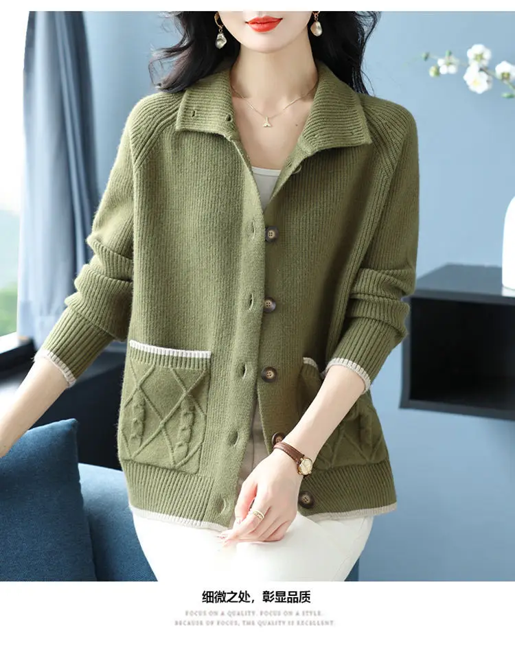 Frauen Neue Gespleißt POLO Kragen Taste Tasche Mode Einfarbig Gestrickte Pullover Lose Top