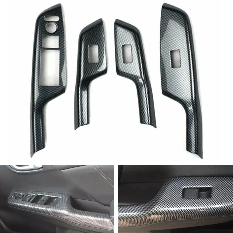 

Carbon Fiber Style Car Accessories For Honda Civic 9th 2012 2013 2014 RHD Car Door Armrest Window Lift Switch Panel Cover Trim