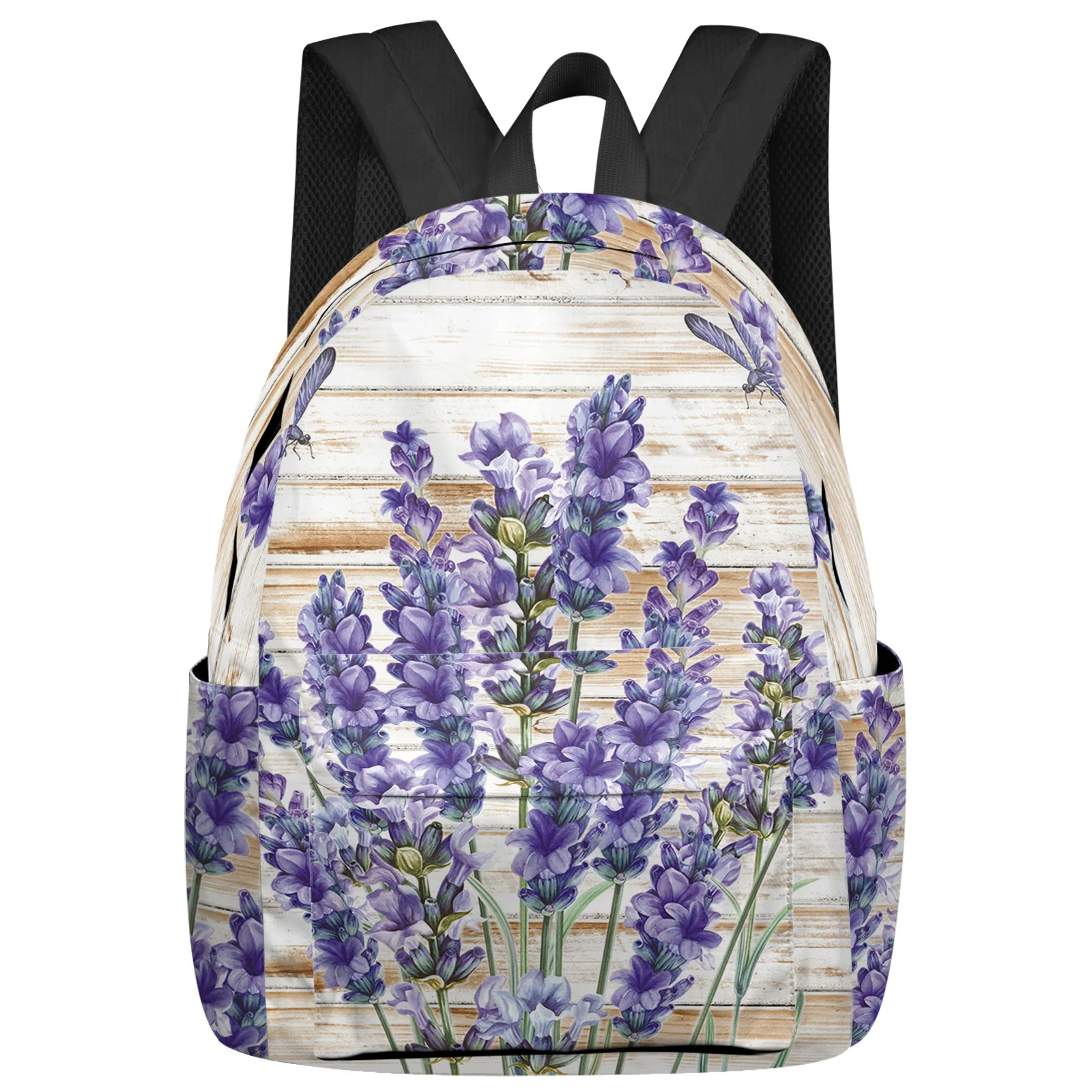 

Purple Flower Lavender Dragonfly Wood Backpacks Teenagers Student School Bags Laptop Backpack Men Women Female Travel Mochila