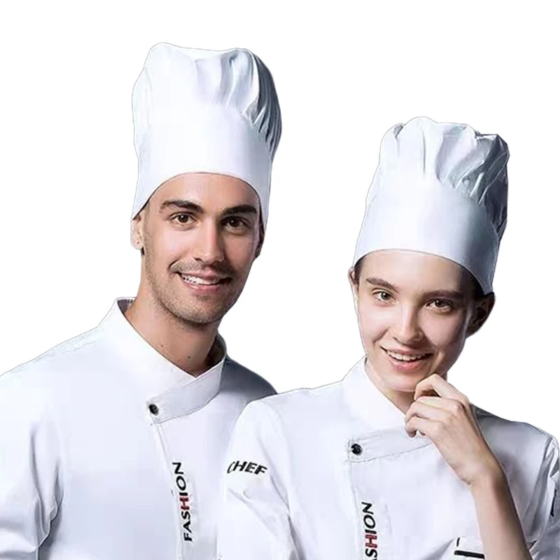 

Cooking White High Chef Hat Men Kitchen Baker Elastic Hat Catering Cooking Cap Striped Plain Hats Cafe Catering Waiter Berets